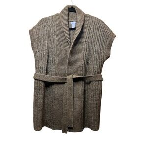 Gap Maternity Cardigan Wool Blend Vest Sleeveless Knit Open Front Belted Brown M